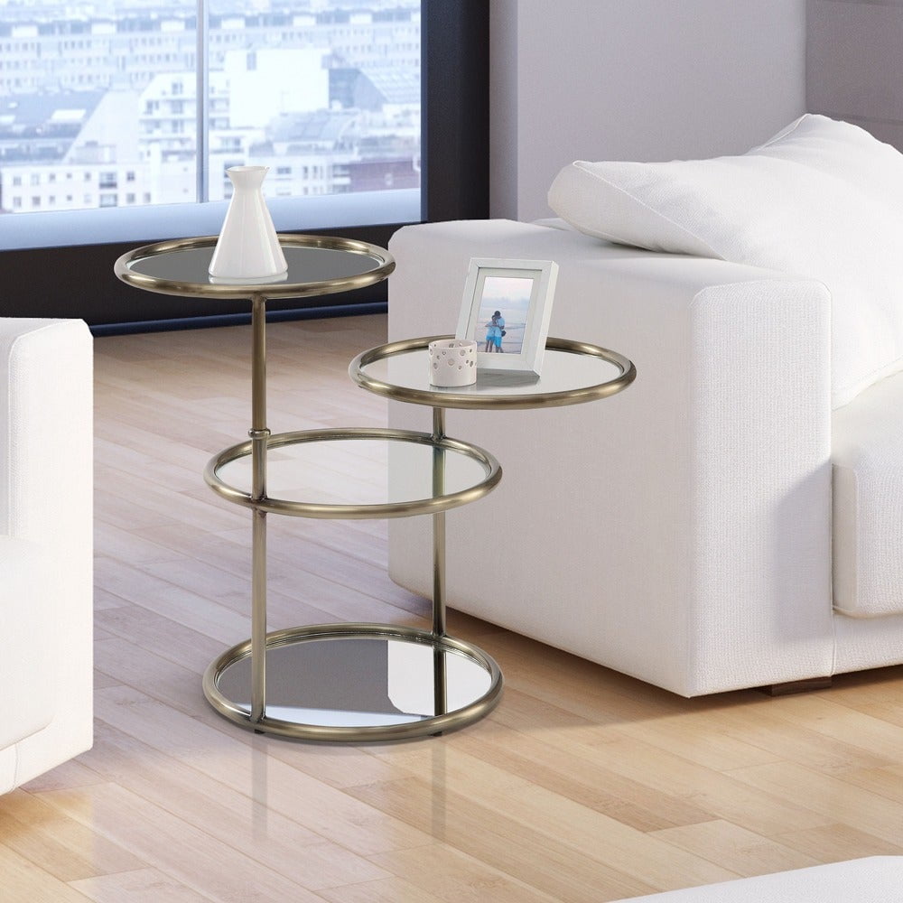 Furniture of America Hora Modern Gold Glass Round Swivel End Table