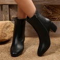 thumbnail image 7 of Stylish Round Toe Leather Mid Calf Boots with Sole Heel for Women Comfortable Zip Up Ankle Booties Casual Winter Fashion Footwear, 7 of 7