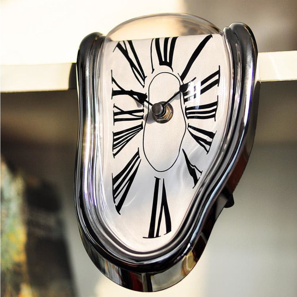 HOT Surreal Melting Distorted Wall Clock Surrealist Salvador Dali Style Silver 