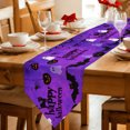 thumbnail image 2 of Purple Halloween Table Runner Linen Burlap Table Runner 72 Inches Long Black Pumpkins Spiders Ghost Cat Dresser Scarves for Kitchen Island Coffee Dining Room Party Wedding Holiday Decoration 16"x72", 2 of 8