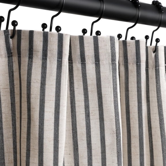 Black 72"W x 72"L (Pack of 1) Striped Linen Blend Fabric Shower Curtain for Bathroom Decor