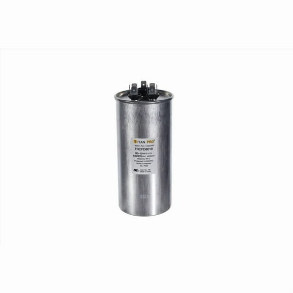 Packard Titan Pro Run Capacitor, Round, 80 10 Mfd, 370V-440V, TRCFD8010