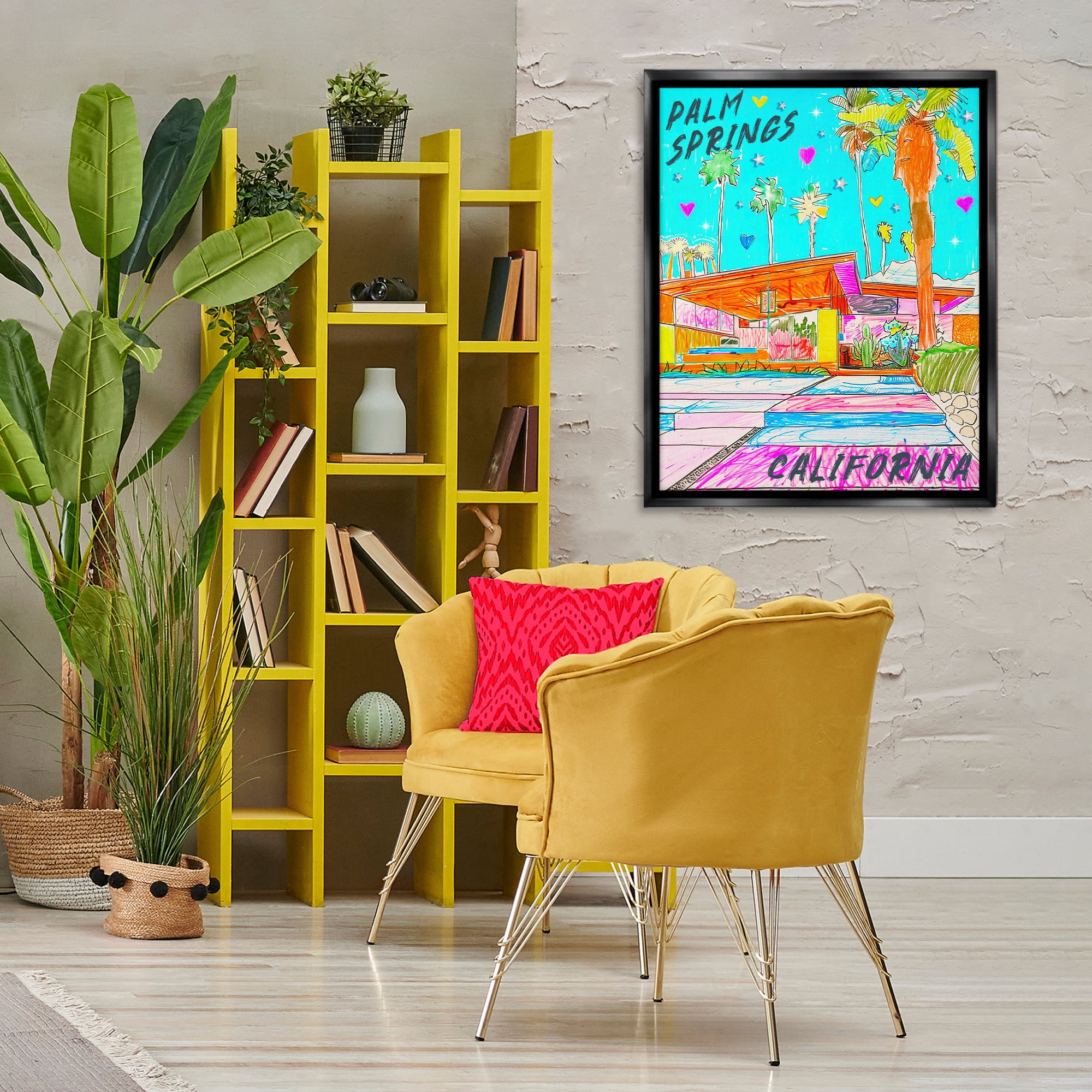 Stupell Industries Palm Springs Villa Doodle Cities & Countries Painting Black Floater Framed Canvas Art Print Wall Art, 25 x 31