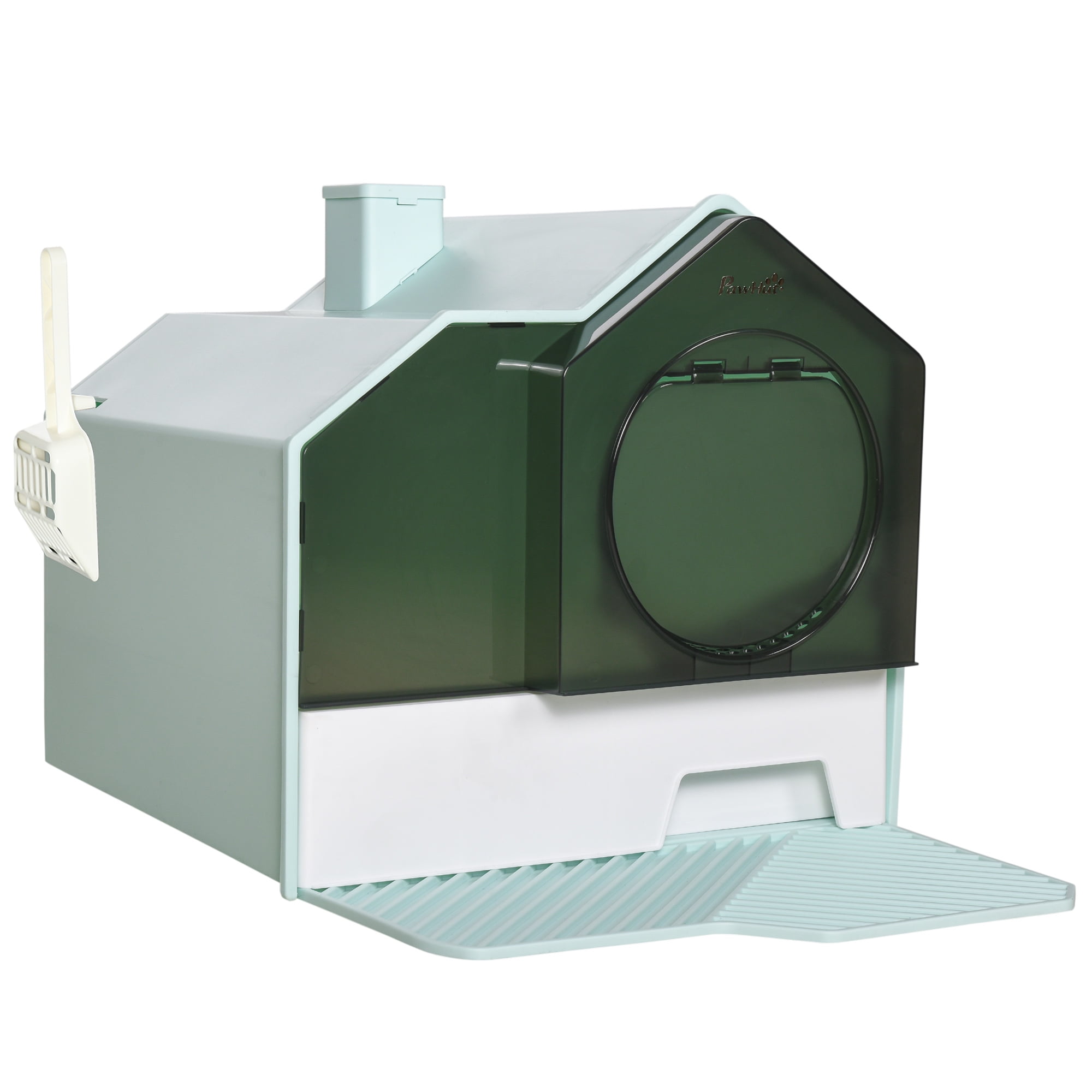 PawHut Hooded Cat Litter Box w/ Litter Mat, Litter Particle Catching, Blue
