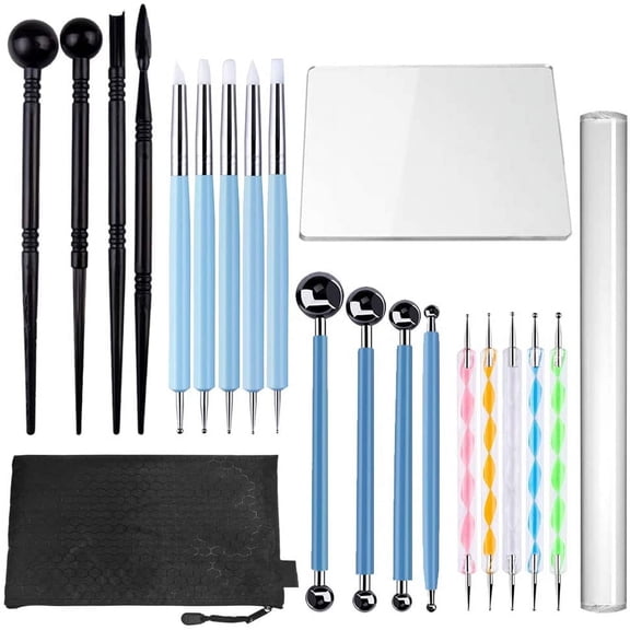 20Pcs Polymer Modeling Clay Sculpting Tools, Dotting Tools, Ceramic Clay Indentation Tools for Pottery Sculpture, Rock Painting, Art Carving Embossing and Nail Art, Including a Carrying Pouch