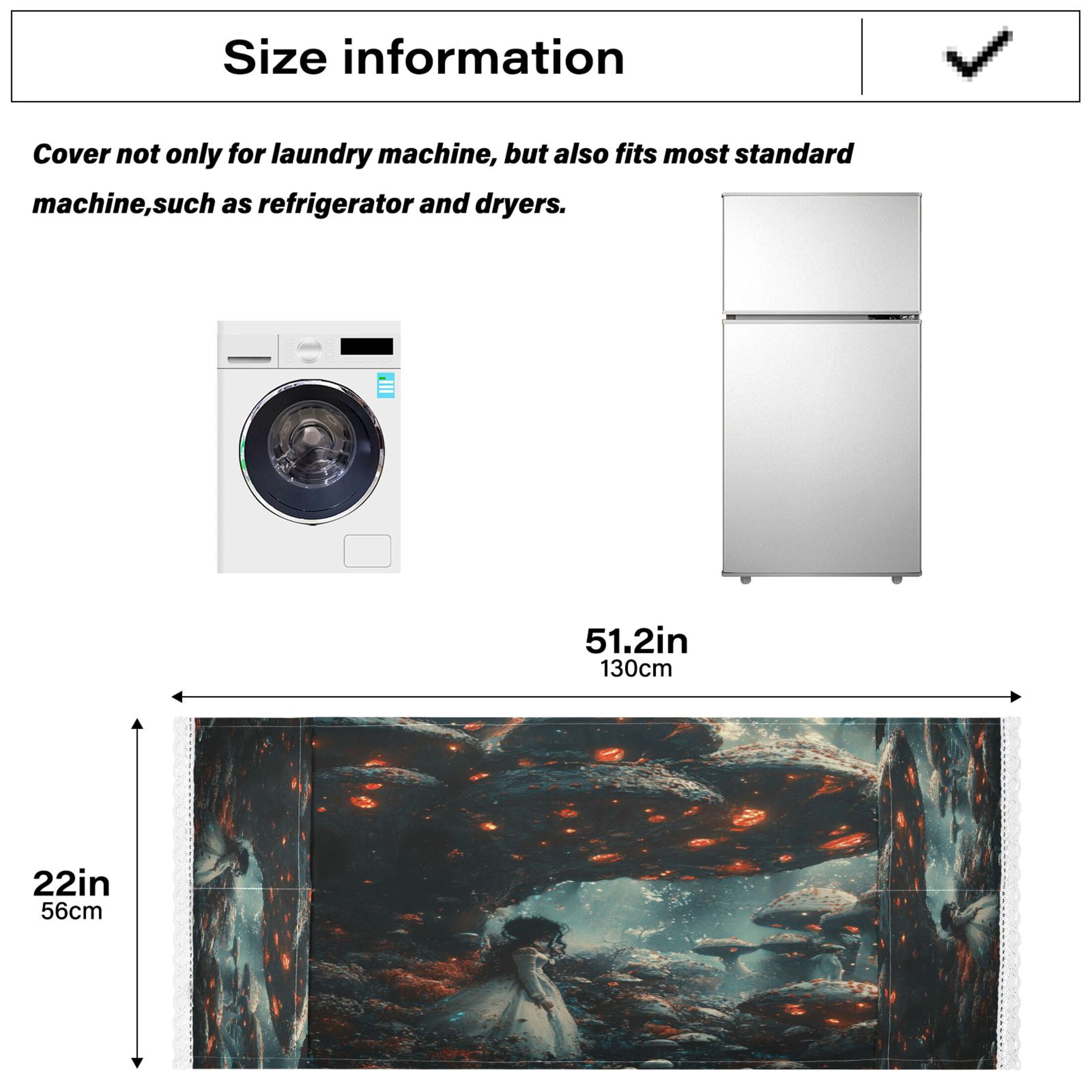 Shaped Like A MushroomWasher and Dryer Covers Dust-Proof and Oil Resistant Fridge Cover with 4 Storage Pockets Washing Machine Top Cover for Laundry Kitchen Home 51.2 x 22 In