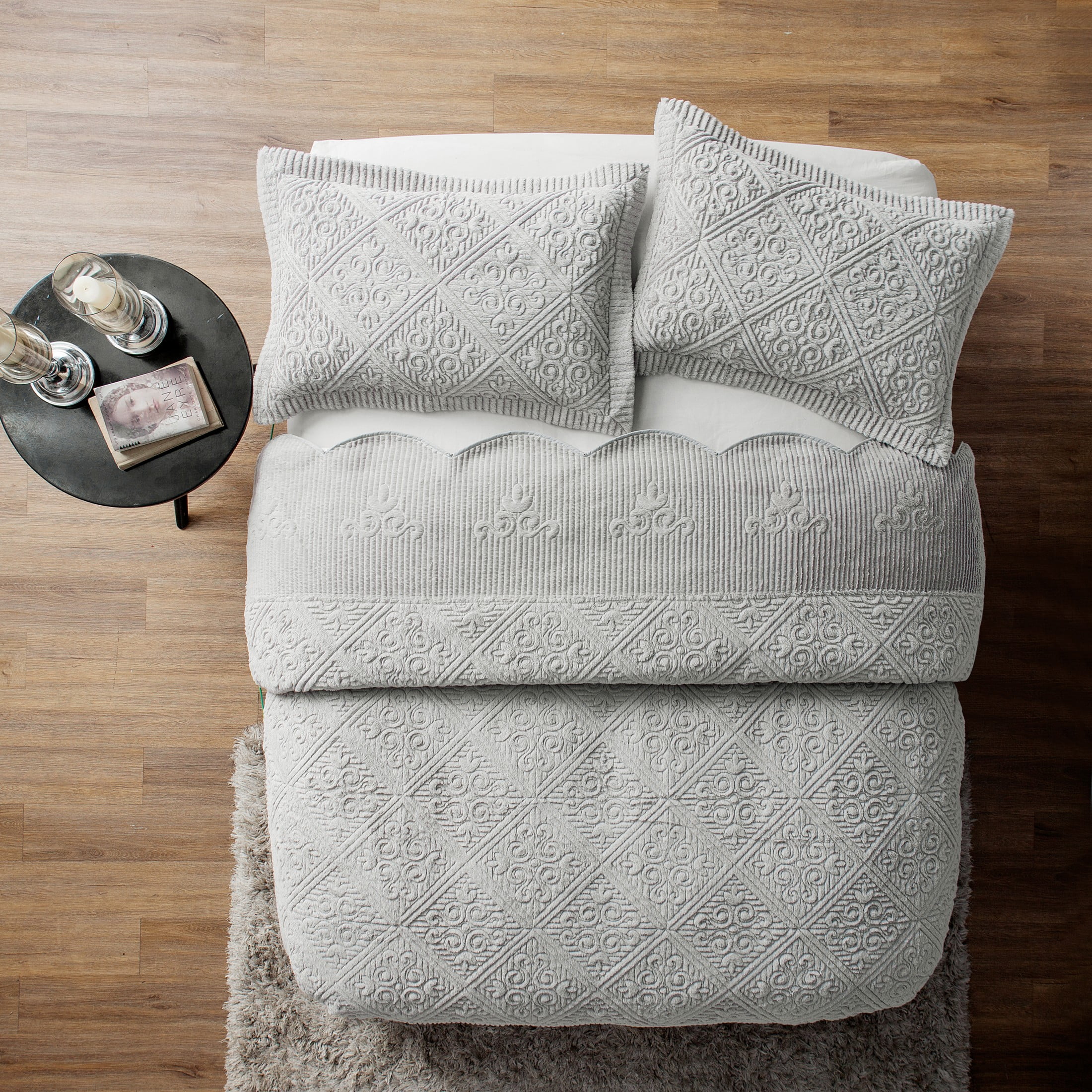 VCNY Home Westland 3-Piece Grey Solid Tile Bedspread Set, Queen, Adult, Unisex