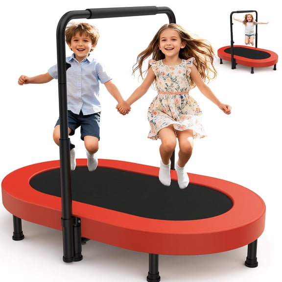 Foldable Mini Trampoline with Adjustable Handle, Parent-Child Rebounder Trampoline Max 220lbs for Kids & Family Exercise