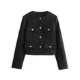 thumbnail image 3 of Womens Cropped Jacket Collarless Button Down Business Casual Fall Outfits Winter Coats, 3 of 9