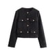 thumbnail image 3 of Chaqueta Blazer Corta para Mujer, Sin Cuello, con Botones, Estilo Casual de Negocios, Ideal para Otoño e Invierno. Negro XS, 3 of 9