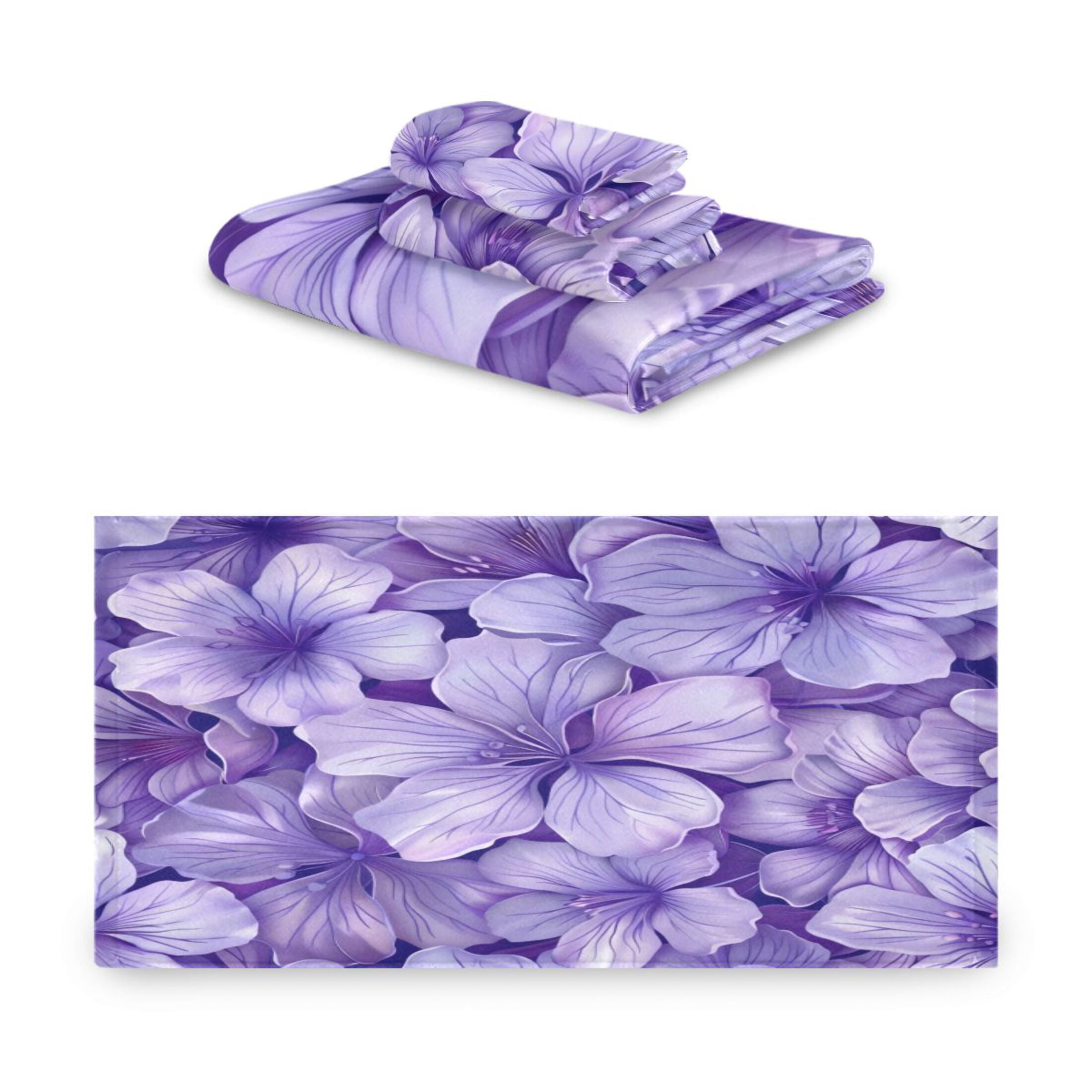 Three-Piece Towel Set Face Towel Towel Set Hand Towel Bath Towel Cotton Bath Towels Bath Towel Sets Hand Bath Towels Light Purple Flowers