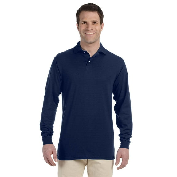 Jerzees Men's SpotShield Stain Resistant Polo Shirts (Short & Long, Long Sleeve-Navy, Medium