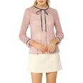 thumbnail image 3 of INSPIRE CHIC Women's Ruffled Collar Long Sleeve See Through Lace Button Down Shirt L Pink, 3 of 7