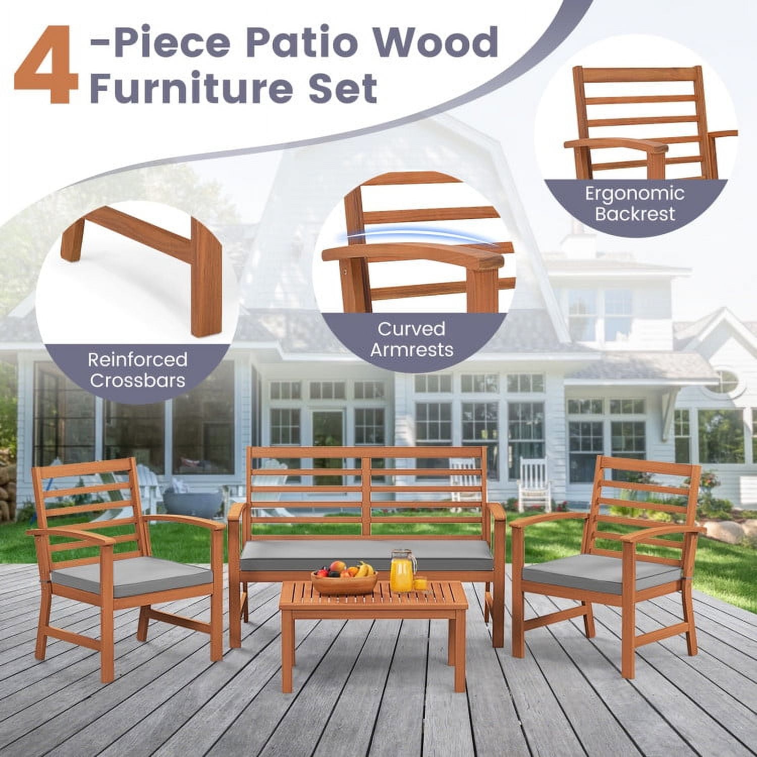 Aimee Lii 4 Pieces Outdoor Furniture Set with Stable Acacia Wood Frame, Patio Furniture Sets, Gray Aimee Lii 4 Pieces Outdoor Furniture Set with Stable Acacia Wood Frame, Patio Furniture Sets, Gray