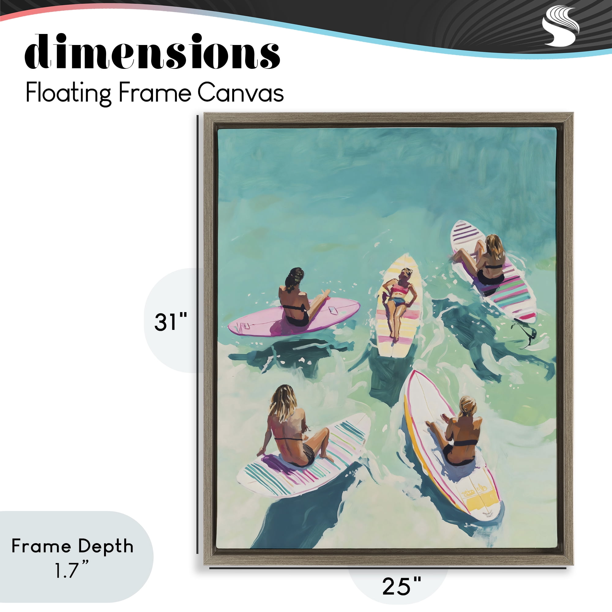 Stupell Industries Women Surfers at Turquoise Beach Brown Framed Floater Canvas Wall Art, design by The Prints Vibe