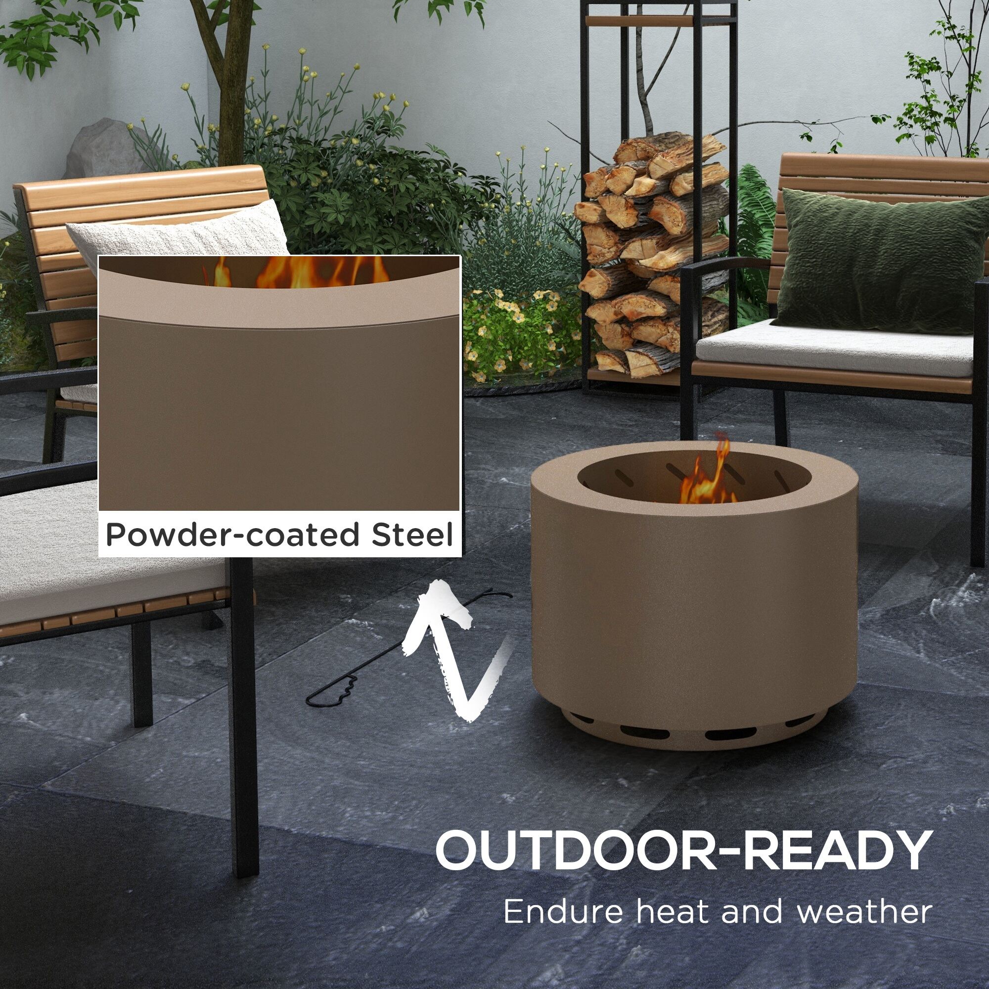 Outdoor Grill, Smokeless Fire Pit, 19" Portable Wood Burning Firepit with Poker, Low Smoke Camping Bonfire Stove for Backyard Patio Picnic, Stainless Steel, Bronze, Bronze BBQ Grill,Tabletop Grill
