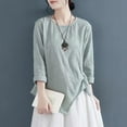 thumbnail image 4 of Mittory Linen Shirts for Women Summer Beach 3/4 Length Sleeve O Neck Tops Dressy Casual Tunic Loose Blouse, 4 of 4