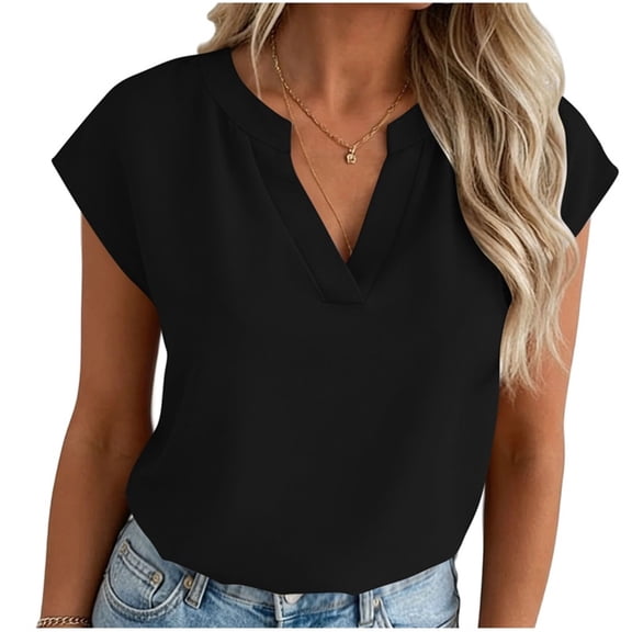 Edvintorg Womens Short Sleeve Tops Loose Fit Lightweight V Neck Casual Shirts Summer Clothes for Women Black M