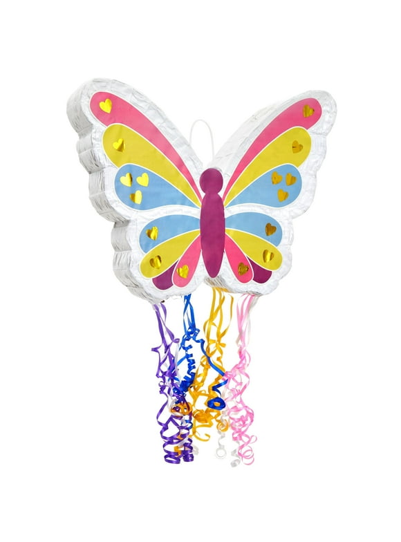 Pull String Butterfly Pinata for Girls Birthday Party, Fairy Decorations for Flower-Themed Celebrations (Small, 16.5x13x3 in)
