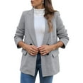 thumbnail image 3 of Women'S Lapel Collar Plaid 2 Button Boyfriend Blazer Suit Houndstooth Work Office Blazer Jacket Black XL, 3 of 9