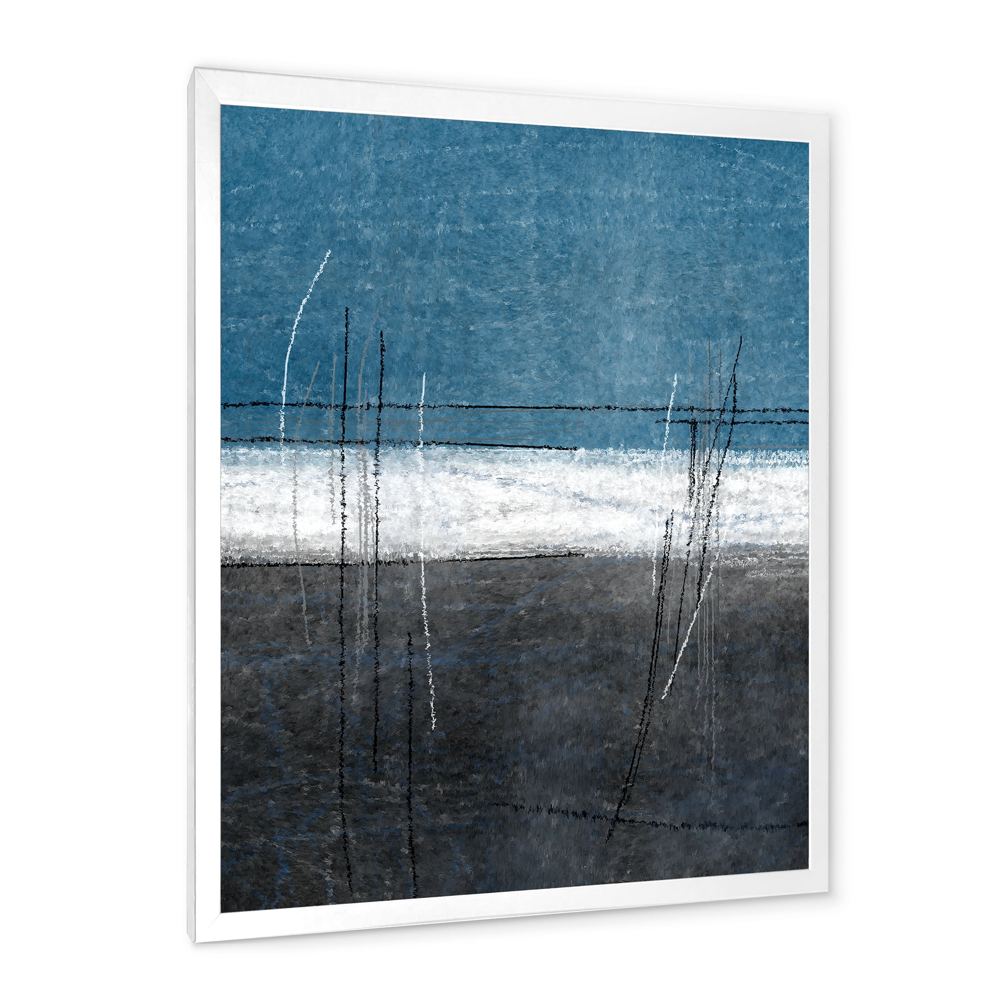 Designart 'Grey Meet Teal Abstract Art' Modern Framed Art Print