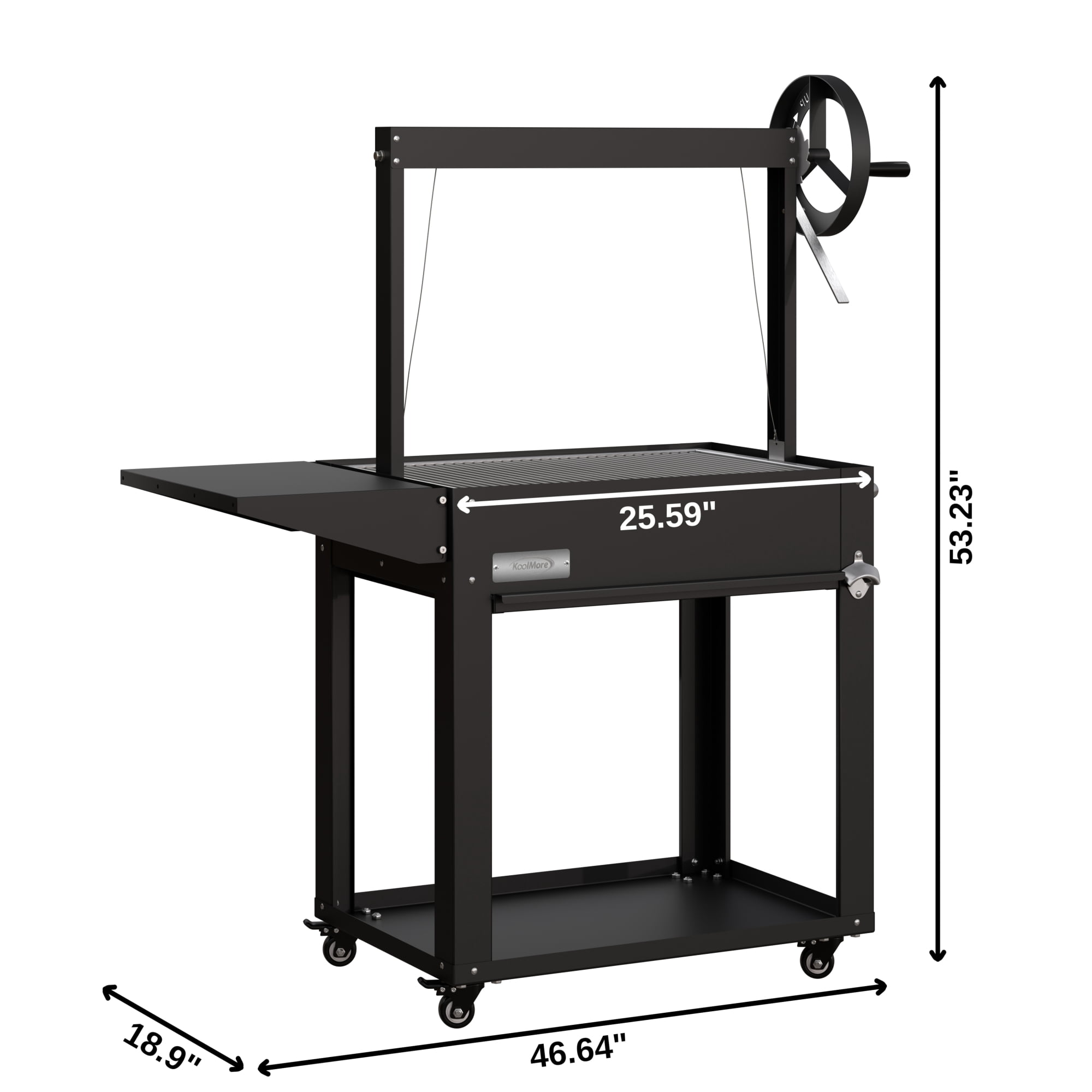 50 in. Argentine Charcoal Grill, Adjustable Grate Outdoor BBQ, in Black (KM-OG-A-45)