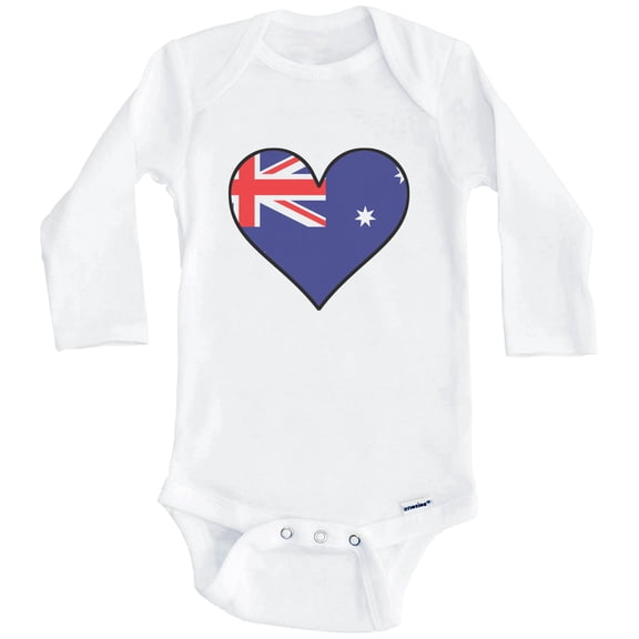 Australian Flag Baby Bodysuit - Cute Australian Flag Heart - Australia Baby Bodysuit (Long Sleeve), 0-3 Months White
