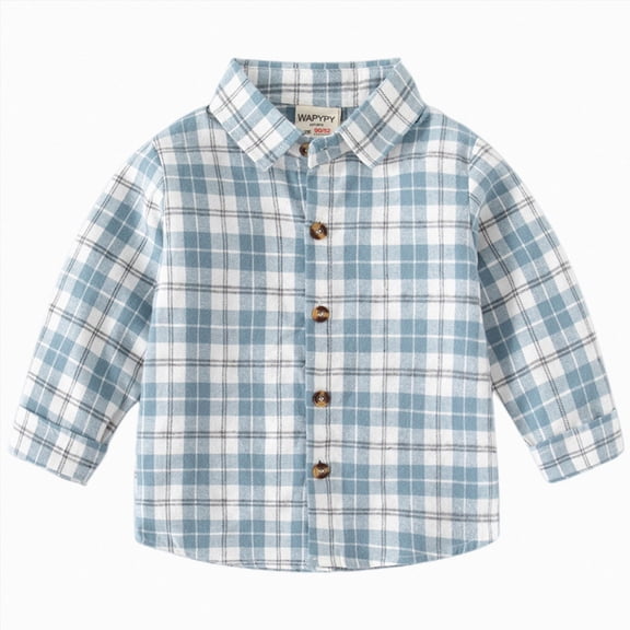 Splozh Toddler Boys Girls Shirts Flannel Jacket Plaid Long Sleeve Lapel Button Down Shacket Baby Coat Outwear Clothes Tops for Kids Dress Shirt Toddler Boy,Blue,2-3 Years