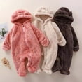 thumbnail image 4 of 3-6 Months Newborn Baby Bodysuits Girls Hooded Romper Comfortable Fleece Lined Warm Stylish Covers Hands And Feet Newborn Fall Winter Gift Clothes,Beige Jumpsuit, 4 of 5