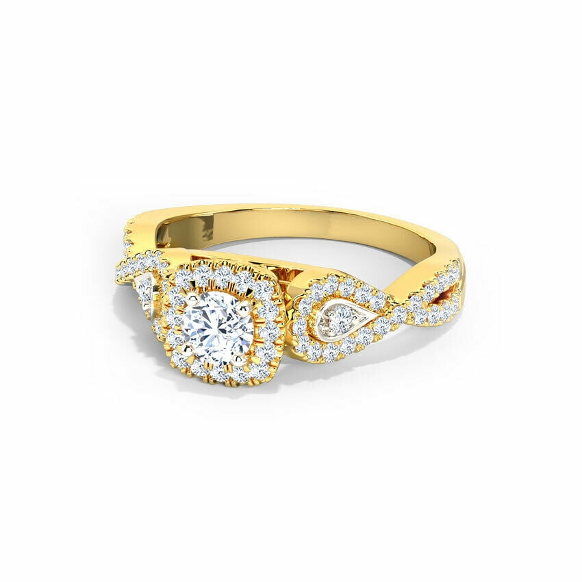 HeartsAndYou 2.4ct Engagement Ring for Women Round Cut Moissanite Split Shank Halo 18k Yellow Gold over Silver