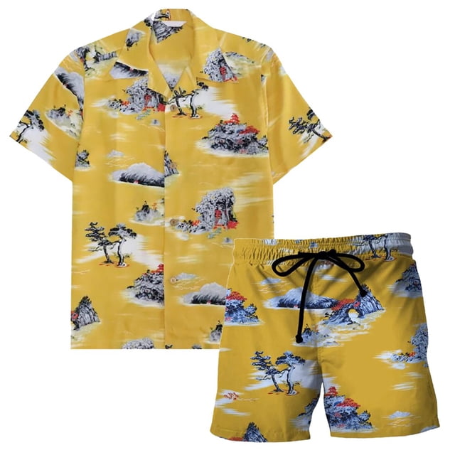 TIMIFIS Mens Hawaiian Short Sleeve Shirt Suits Flower Print Suits Tropical 2PC Sets Button Down Shirts And Shorts OutfitFall s