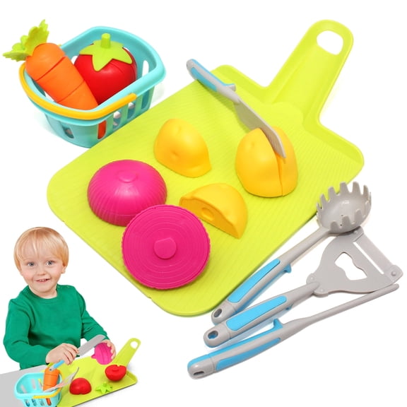 Play Food Set for Kids Kitchen, 10 Pcs Pretend Play Kitchen Accessories with Cutting Vegetables & Basket, Birthday Gifts for Toddler 3 4 5 6 Years Old Boys Girls