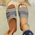 thumbnail image 4 of Womens Sky Blue Wedge Sandals Comfortable Cushioned Footbed PU Faux Leather Slip On Slide Sandals Non Slip Casual Summer Beach Shoes,Size 6, 4 of 9