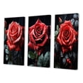 thumbnail image 3 of Designart "Red Black Rose magic Beauty III" Floral Wall Art Set Of 3 - Red Flower Canvas Set For Living Room Decor, 3 of 7