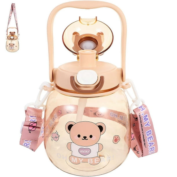 Aesthetic Water Bottle Cartoon Bear Water Bottle 1310ml Round Lightweight Summer 1Pcs