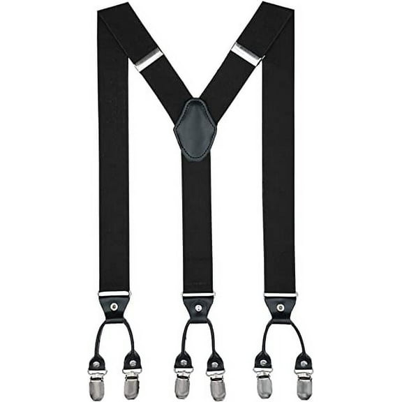 BLACK Mens Womens Adjustable Elastic Y Back Style GIFT BOX Suspenders 6 Clips