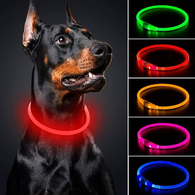 USB Rechargeable LED Dog Collar Glowing pet Dog Collar for Night Safety Water Resistant Cuttable TPU Light Up Collars Fashion Light up Collar for Small Medium Large Dogs