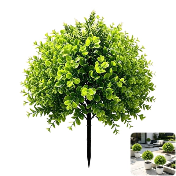 1 Pack Faux Boxwoods for Outdoor Planters,UV Resistant Artificial Outdoor Plants with Ground Spike for Farmhouse Garden Office Patio Backyard,19.2 Inch