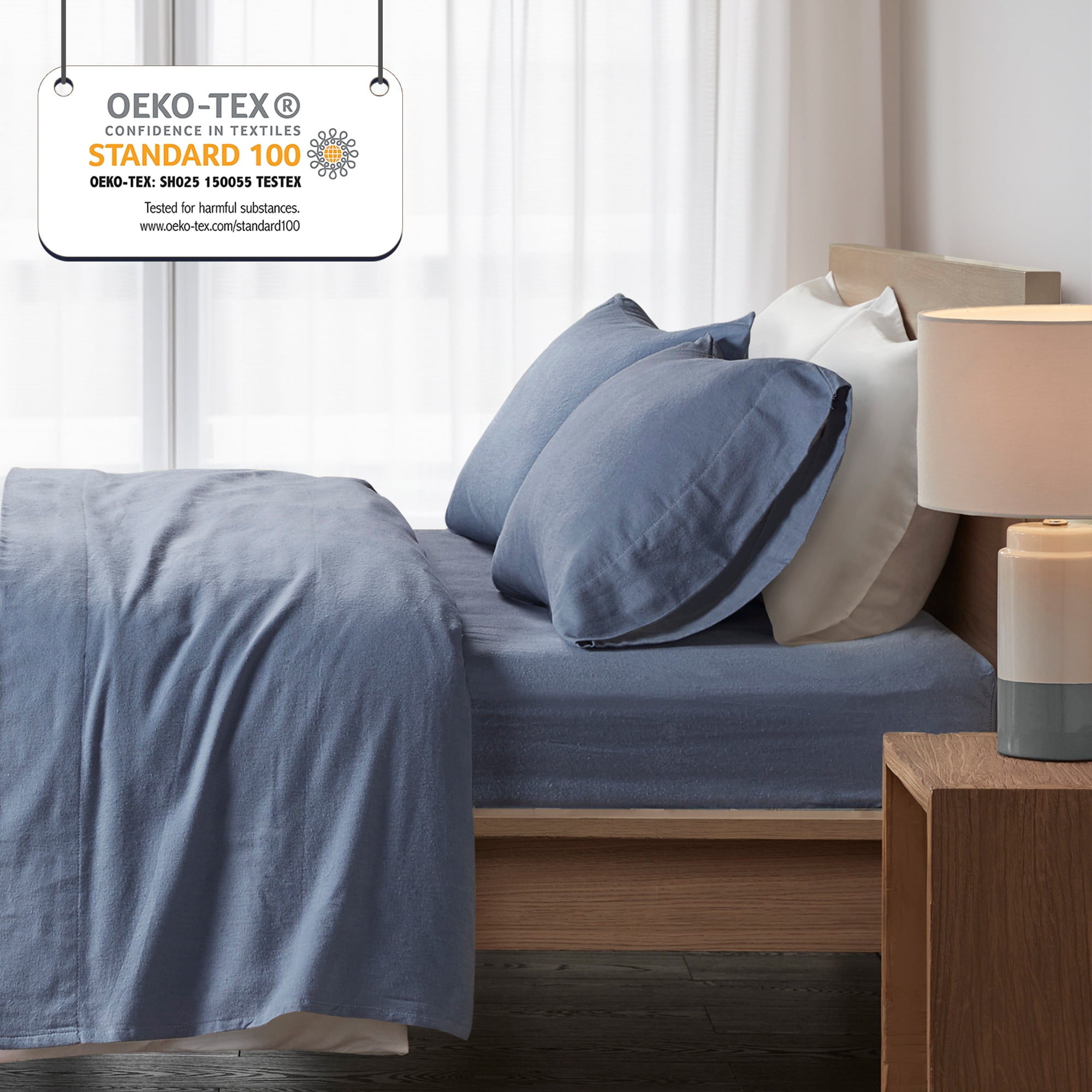 Regency Heights King Size Cotton Flannel Sheet Set, 4-Piece Flannel Bed Sheets King, 100% Cotton Bed Sheets Set with Deep Pocket, Blue Solid