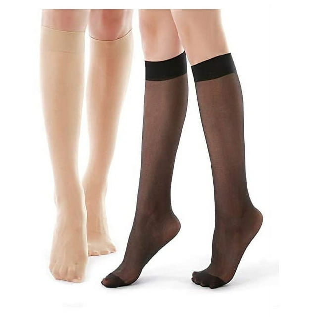 G&Y 9 Pares de Pantimedias hasta la Rodilla con Puntera Reforzada - Medias de Nailon 20D para Mujer, 5 Negros y 4 Desnudos