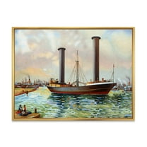 Designart 'The Ancient Boat Leaving The Harbor' Nautical & Coastal Framed Canvas Wall Art Print