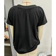 thumbnail image 2 of Blusa plisada de manga corta Blusa plisada con escote en V de color liso para mujer Lady Dating Negro XL, 2 of 3