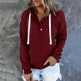thumbnail image 4 of Yuyuzo Sweatshirt for Women Long Sleeve Drawstring Hooded Button V Neck Solid Color Basic Pullover Hoodies, 4 of 7