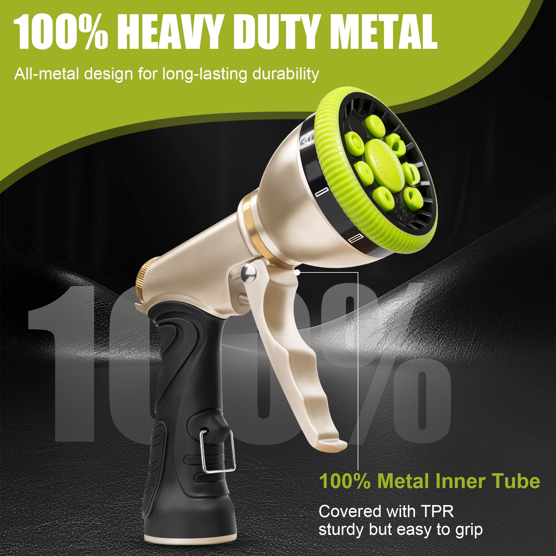 WEXLYN 9-Pattern Hose Sprayer Nozzle, Heavy Duty Metal, High Pressure for Watering Plants, Lawns, Car and Pet Washing Adjustable Flow, Green