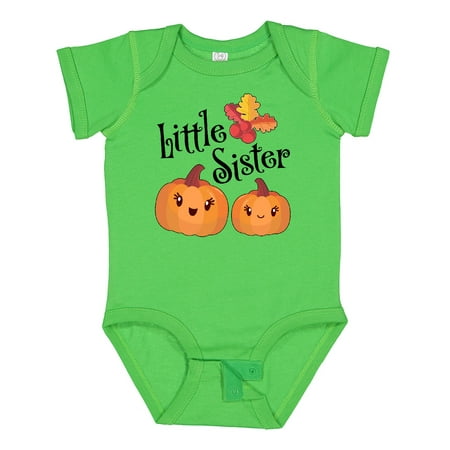 

Inktastic Little Sister Pumpkins with Fall Leaves Gift Baby Girl Bodysuit