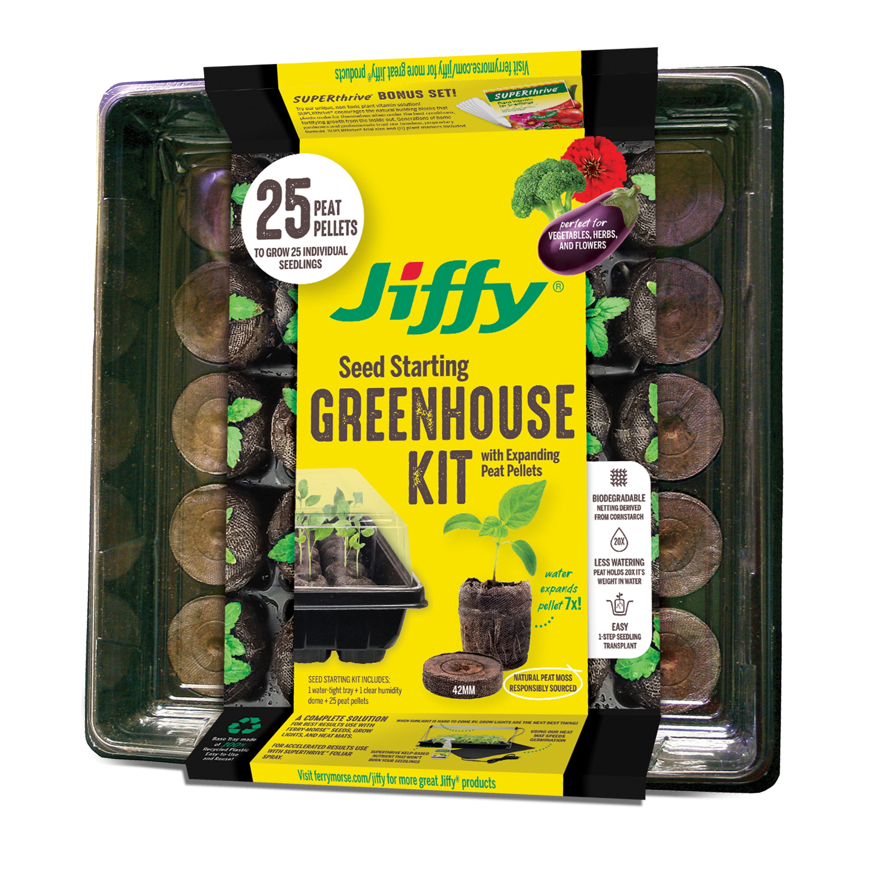 Jiffy Professional Seed Starting Greenhouse with 25 Biodegradable 42mm Peat Pellets w/SUPERThrive Sample