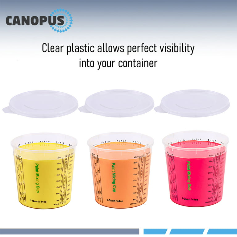 CANOPUS Measuring Cups, Mixing Cups for Epoxy and Resin, Graduated Paint Mixing  Cups, Disposable Plastic Mixing Cups for Automotive and Art Projects, 44  ounce (1 quart) with 3 Lids (Pack of 12) 