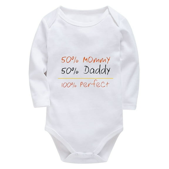 50% Mommy 50% Daddy 100% Perfect Baby Long Sleeve Bodysuit Long Sleeve Gender Neutral Baby Onesie White 18 Month Romper Gir