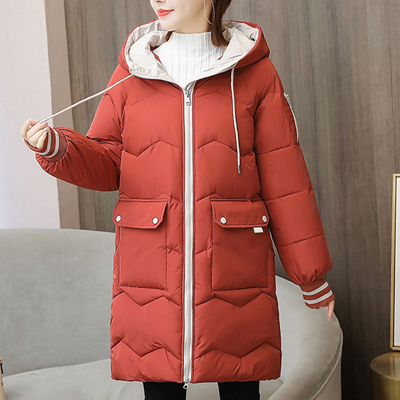 Tejiojio Clearance Jackets Womens Winter Jacket Warm Overcoat Hooded Zipper Thicker Coat Pocket