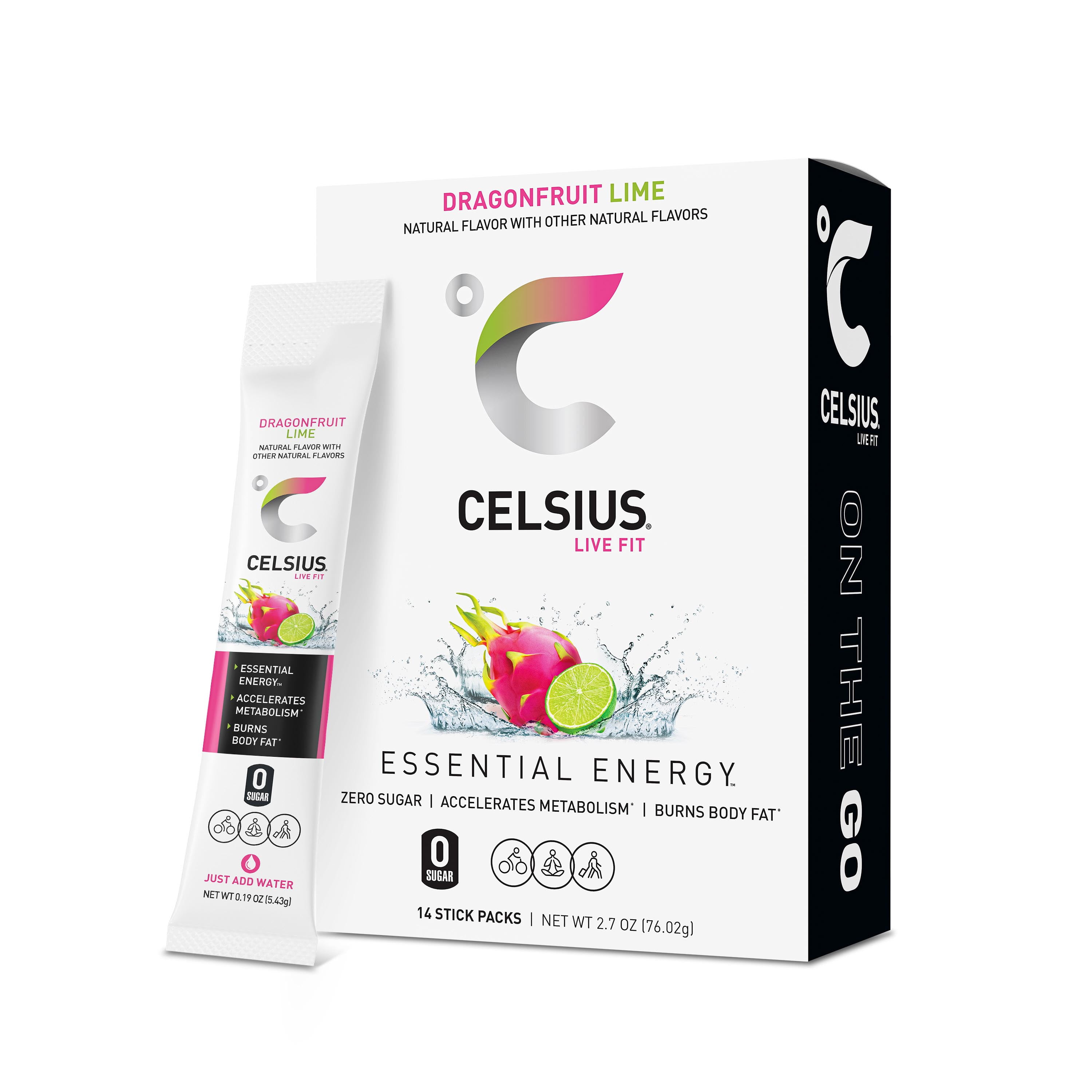 (3 pack) CELSIUS On The Go Energy Drink Mix, Dragonfruit Lime (14 Stick Pack)